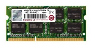 Transcend SODIMM, 4 ГБ, 1600МГЦ, DDR3, CL11 цена и информация | Объём памяти | hansapost.ee