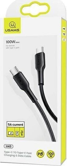 USAMS USB-C į USB-C PD kiirlaadimiskaabel 100W, must hind ja info | Mobiiltelefonide kaablid | hansapost.ee