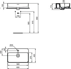 Керамический умывальник Ideal Standard Strada II прямоугольной формы на столешницу, 60x40 см, белый, T299801 цена и информация | Раковины | hansapost.ee
