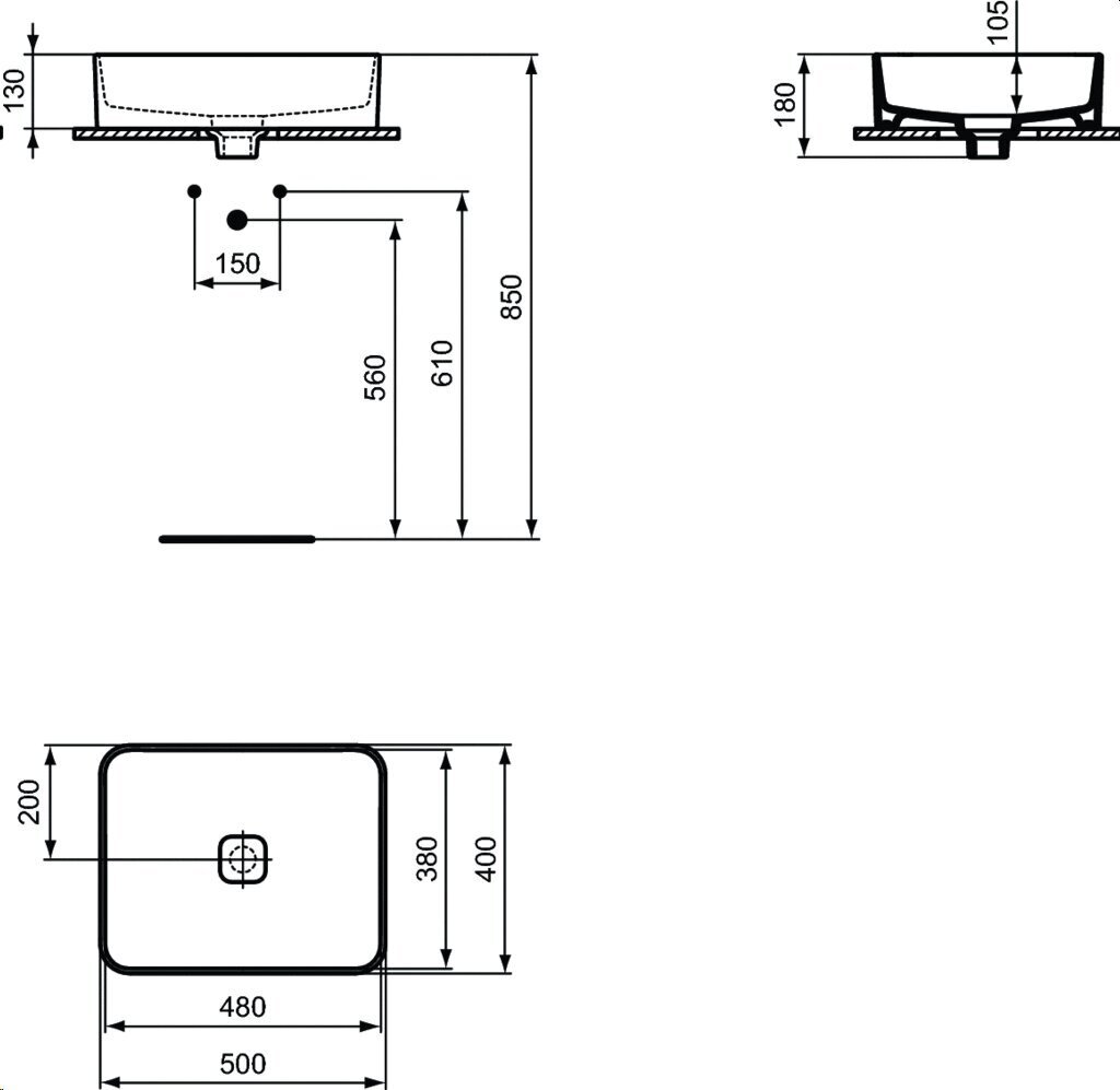 Ristkülikukujuline valamu "Ideal Standard Strada II", lauaplaadile T296701 50 cm, valge hind ja info | Vannitoa valamud, kraanikausid | hansapost.ee