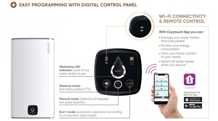 Elektriline veeboiler Atlantic STEATITE CUBE WIFI WM150 , vertikaalne 150 L hind ja info | Veeboilerid | hansapost.ee