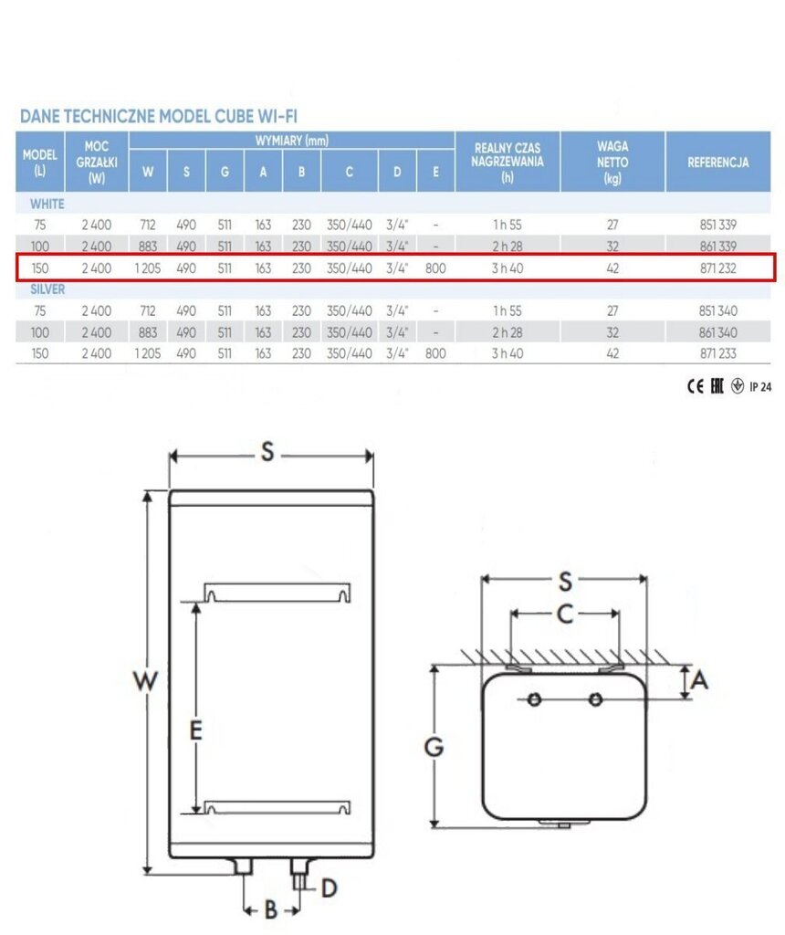 Elektriline veeboiler Atlantic STEATITE CUBE WIFI WM150 , vertikaalne 150 L hind ja info | Veeboilerid | hansapost.ee