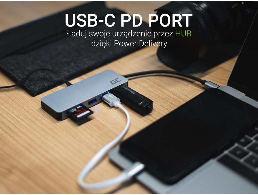 USB-jaotur Green Cell USB-C HUB 7in1 USB 3.0, 2xUSB 2.0, HDMI 4K, microSD, SD, DEX hind ja info | USB adapterid ja jagajad | hansapost.ee