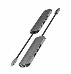 Разветвитель Swissten USB-C 8in1 с 3X USB 3.0 / 1X USB-C Power Delivery / 1X microSD / 1X SD / 1x HDMI 4K / 1x LAN RJ45 / алюминиевый корпус цена и информация | Адаптеры, USB-разветвители | hansapost.ee