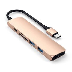 Satechi Slim USB-C MultiPort Adapter V2 HDMI portidega, USB 3.0 ja kaardilugejaga, kuldne hind ja info | USB adapterid ja jagajad | hansapost.ee