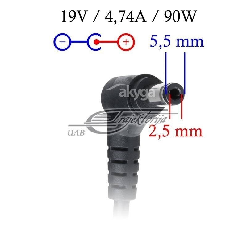 Arvutilaadija Akyga AK-ND-10 Acer, Asus, DELL, Lenovo, Toshiba (19 V, 4,74 A, 90 W, 5,5 mm x 2,5 mm) hind ja info | Sülearvuti laadijad | hansapost.ee