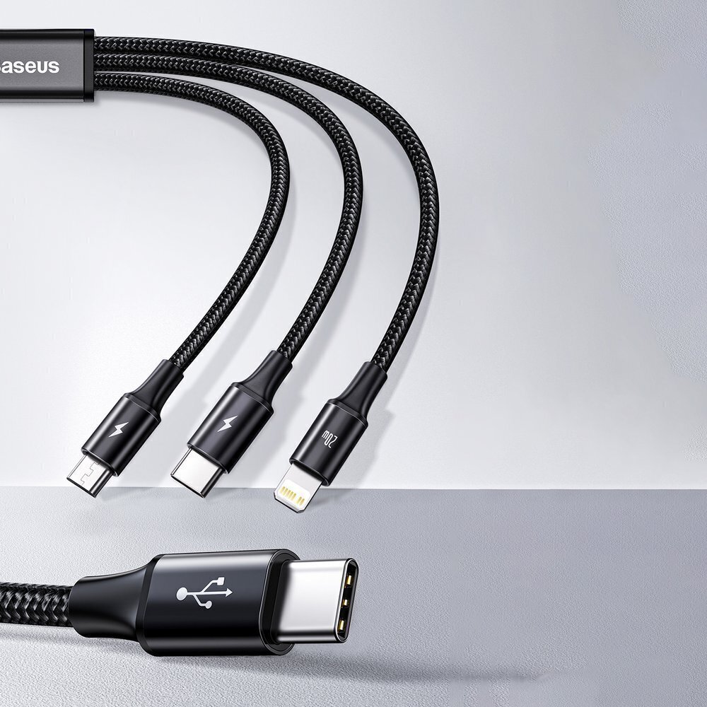 Baseus Rapid 3in1 USB Type C – USB Type C / Lightning / micro USB kaabel 20 W 1,5 m roheline (CAMLT-SC06) hind ja info | Mobiiltelefonide kaablid | hansapost.ee