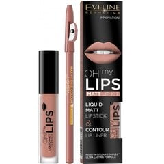 Komplekt Eveline Oh My Lips Liquid Matt 01 Neutral Nude: huulepulk 4.5 ml + huule kontuurpliiats 1 tk hind ja info | Huulekosmeetika | hansapost.ee