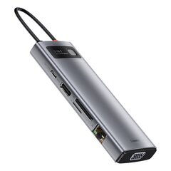 Hub 9in1 Baseus Metal Gleam Series, USB-C to 3x USB 3.0 + HDMI + USB-C PD + Ethernet RJ45 + microSD/SD + VGA hind ja info | USB adapterid ja jagajad | hansapost.ee