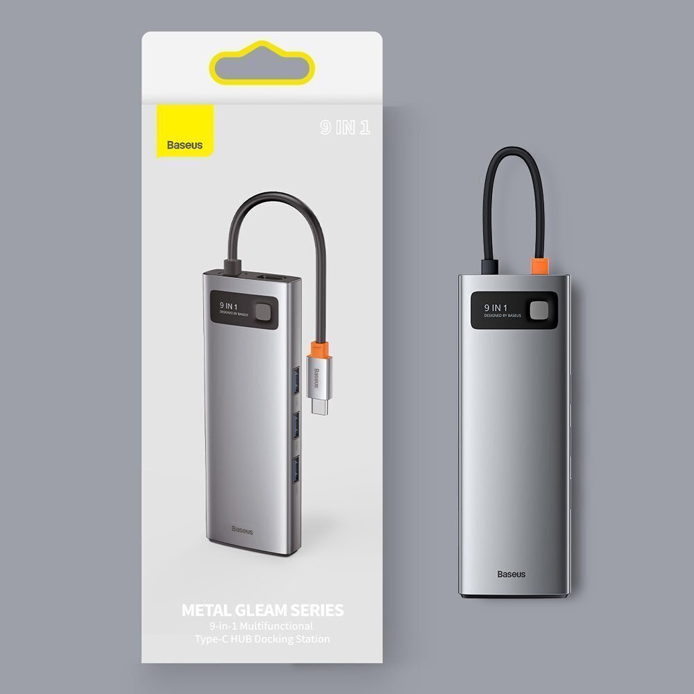 Hub 9in1 Baseus Metal Gleam Series, USB-C to 3x USB 3.0 + HDMI + USB-C PD + Ethernet RJ45 + microSD/SD + VGA цена и информация | USB adapterid ja jagajad | hansapost.ee