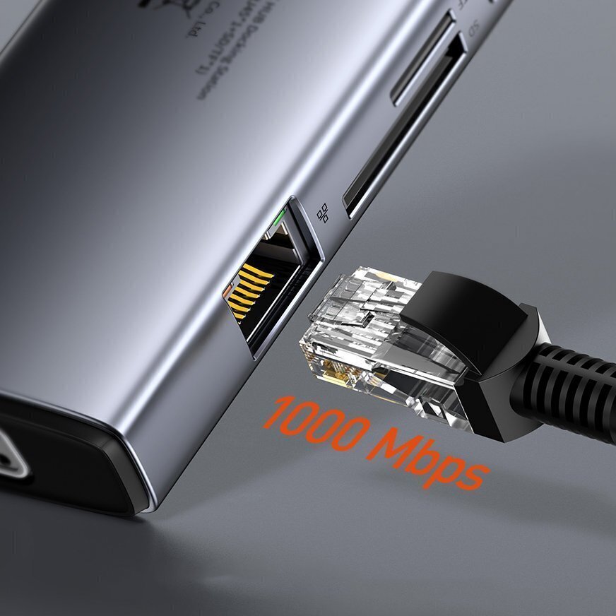 Hub 9in1 Baseus Metal Gleam Series, USB-C to 3x USB 3.0 + HDMI + USB-C PD + Ethernet RJ45 + microSD/SD + VGA цена и информация | USB adapterid ja jagajad | hansapost.ee