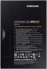 SSD|SAMSUNG|870 EVO|1TB|SATA|SATA 3.0|MLC|Write speed 530 MBytes/sec|Read speed 560 MBytes/sec|2,5"|MTBF 1500000 hours|MZ-77E1T0B/EU цена и информация | Внутренние жёсткие диски (HDD, SSD, Hybrid) | hansapost.ee