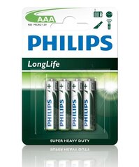 PHILIPS LongLife AAA / R03 B4 элементы цена и информация | Батерейки | hansapost.ee