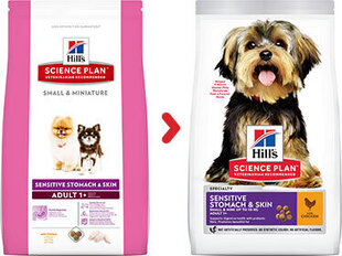 Hill's Science Plan Sensitive Stomach & Skin Small & Mini Adult koeratoit, 3 kg hind ja info | Koerte kuivtoit ja krõbinad | hansapost.ee