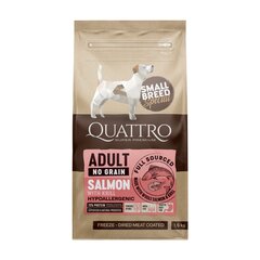 Quattro Small Breed сухой без зерна гипоаллергенный корм для взрослых собак мелких пород с лососем и крилем, 1,5кг цена и информация | Сухой корм для собак | hansapost.ee