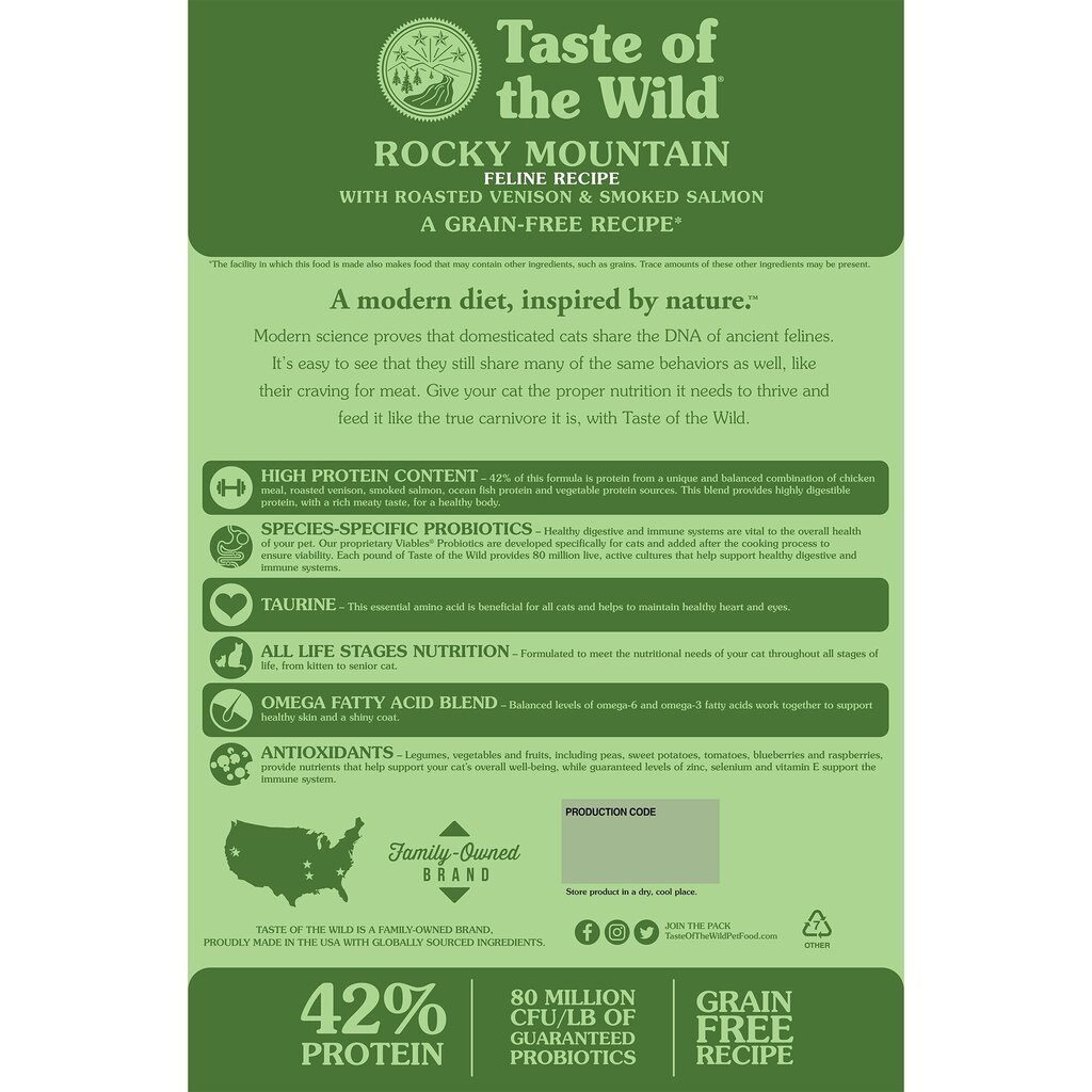 Teraviljavaba kuivtoit kassidele Taste of the Wild Rocky Mountain hirveliha ja lõhega, 2 kg цена и информация | Kassi kuivtoit ja kassikrõbinad | hansapost.ee