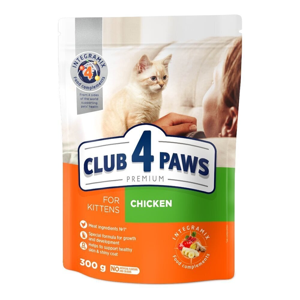 CLUB 4 PAWS Premium täisväärtuslik kuivtoit kassipoegadele Kitten kanalihaga, 300g цена и информация | Kassi kuivtoit ja kassikrõbinad | hansapost.ee