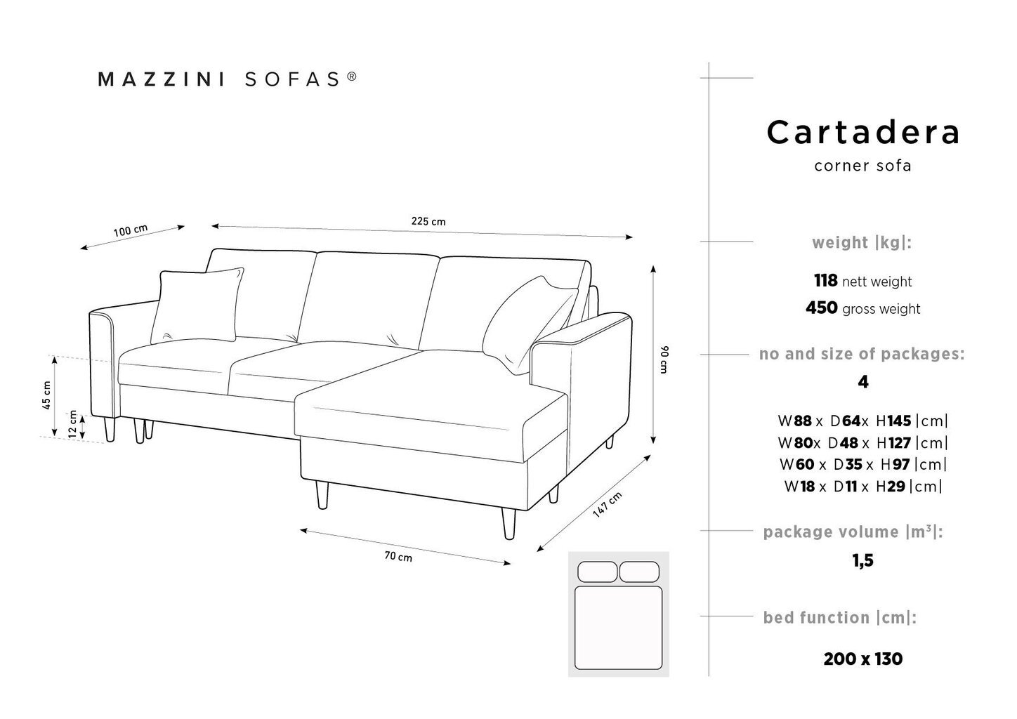 Pehme nurgadiivan Mazzini Sofas Cartadera, tumeroheline hind ja info | Nurgadiivanid ja nurgadiivanvoodid | hansapost.ee