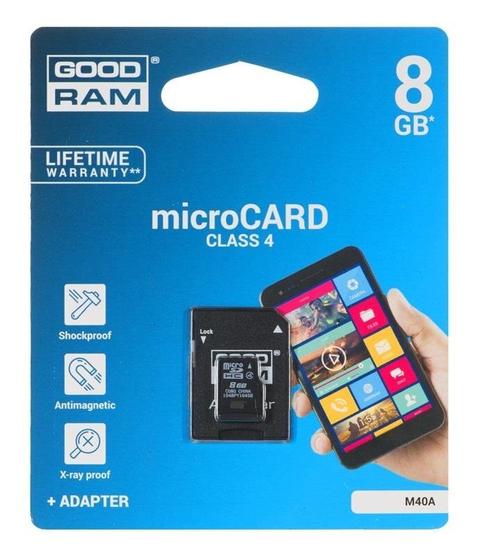 MicroSDHC UHS-I Klass 4 mälukaart 8 GB Goodram M40A hind ja info | Mälukaardid mobiiltelefonidele | hansapost.ee