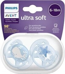 Silikoonist lutt Philips Avent Ultra Soft, 6-18 kuud, 2 tk. hind ja info | Lutid | hansapost.ee