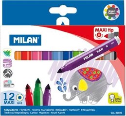 Фломастеры Milan Maxi, 12 цветов цена и информация | Принадлежности для рисования, лепки | hansapost.ee