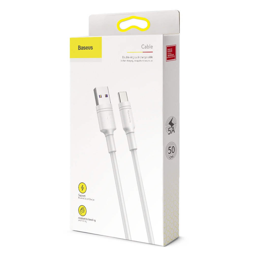 Baseus Double Ring Cable USB-C for Huawei SuperCharge 5A 2m - white цена и информация | Mobiiltelefonide kaablid | hansapost.ee