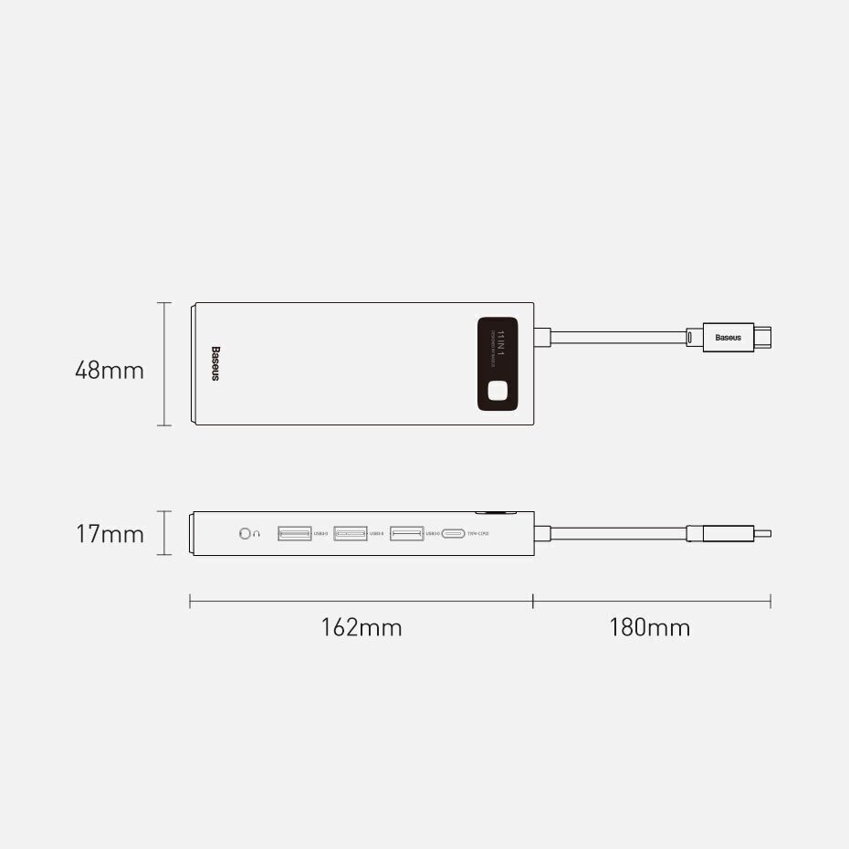 Hub 11in1 Baseus Metal Gleam Series, USB-C kuni 3x USB 3.0 + 2x HDMI + USB-C PD + Ethernet RJ45 + microSD / SD + VGA + AUX hind ja info | USB adapterid ja jagajad | hansapost.ee