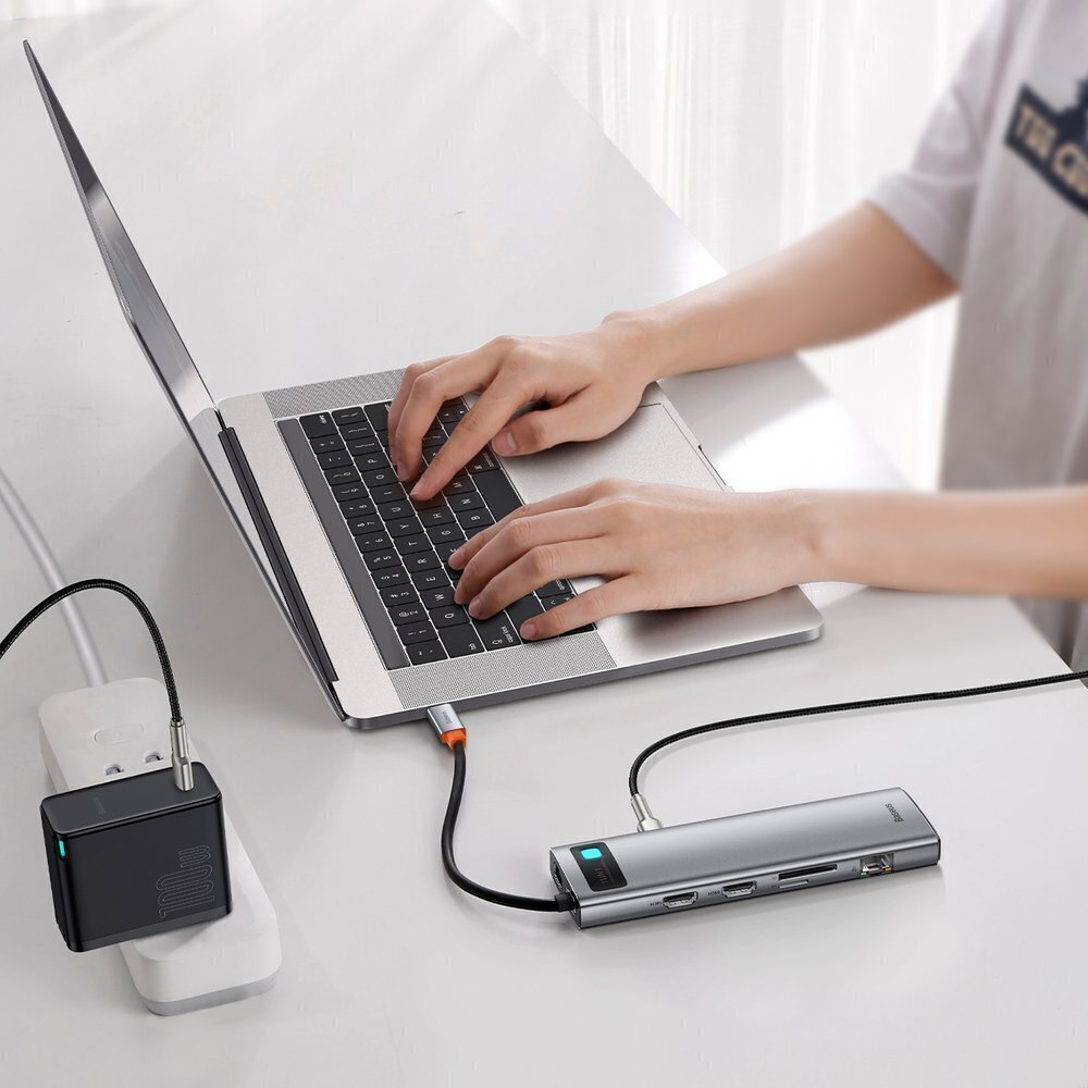 Hub 11in1 Baseus Metal Gleam Series, USB-C kuni 3x USB 3.0 + 2x HDMI + USB-C PD + Ethernet RJ45 + microSD / SD + VGA + AUX hind ja info | USB adapterid ja jagajad | hansapost.ee