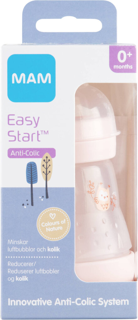 Lutipudel MAM Easy Start Anti-Colic 0+ kuud, 160 ml, pink hind ja info | Lutipudelid ja tarvikud | hansapost.ee