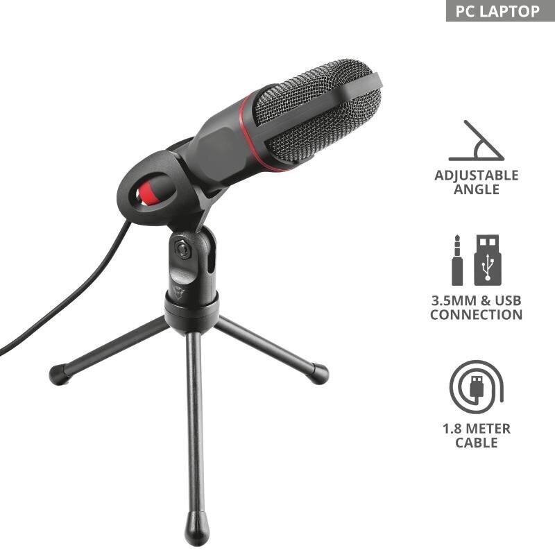 Mikrofon "Trust GXT 212" sobib PC / Laptop, 3.5 mm / Micro USB, must / punane hind ja info | Mikrofonid | hansapost.ee
