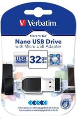 Verbatim USB DRIVE 2.0 NANO 16Гб STORE 'N' STAY + OTG Adapter цена и информация | USB накопители | hansapost.ee