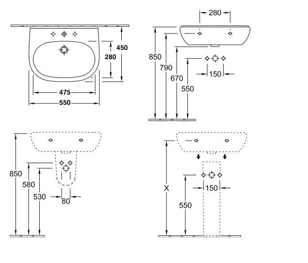 Valamu Villeroy & Bosch O.Novo, 550x450mm hind ja info | Vannitoa valamud, kraanikausid | hansapost.ee