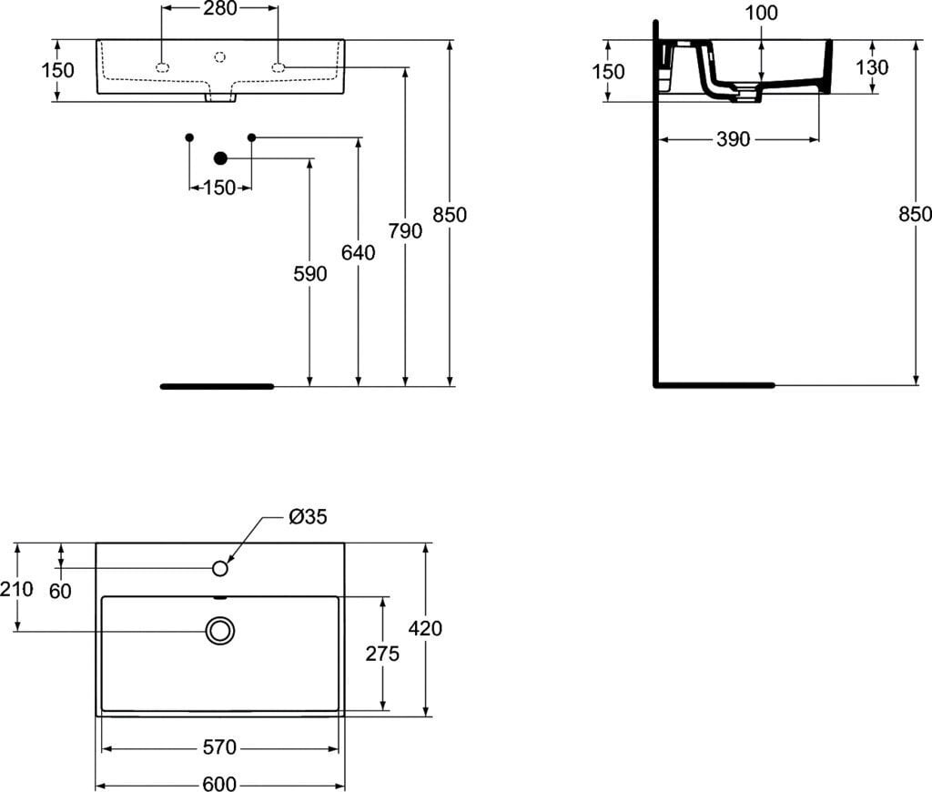 Valamu Ideal Standard Strada, 60x42 cm, K077801 hind ja info | Vannitoa valamud, kraanikausid | hansapost.ee