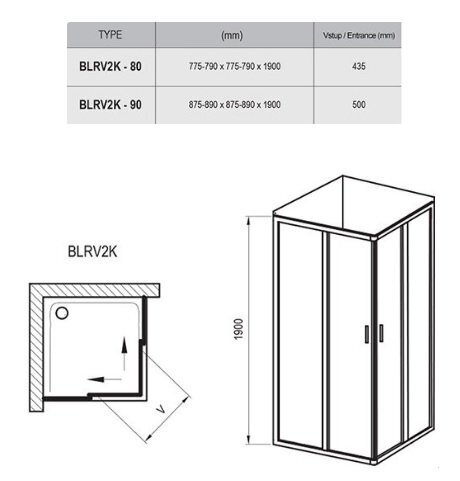 Nelinurkne dušikabiin Ravak BLRV2K80, 80x80 cm цена и информация | Dušikabiinid | hansapost.ee