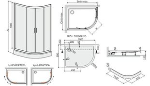 Угловая душевая кабина Sanplast TX KP4/TX5b/L 80x120s, профиль белый, декорированное стекло W15, с поддоном цена и информация | Душевые кабины | hansapost.ee