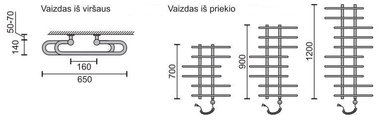 Elektriline käterätikuivati Rosela Akord küttekehaga, Matt teras, 650x1200 mm, 300W hind ja info | Käterätikuivatid ja vannitoa radiaaotrid | hansapost.ee