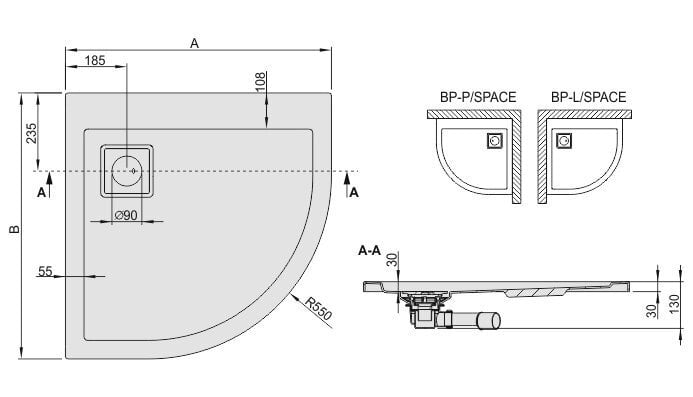 Dušialus Sanplast Space Line BP-L/Space 80x90x3, manhatan цена и информация | Dušialused | hansapost.ee