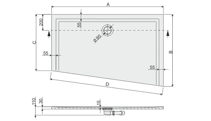 Dušialus Sanplast Space Mineral BTP-M/Space 90x130x1,5 värv hall asfalt hind ja info | Dušialused | hansapost.ee