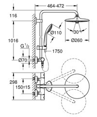 Termostaatsegisti ja vihmatsoonide reguleerimisega dušisüsteem Grohe Euphoria 260 цена и информация | Душевые комплекты и панели | hansapost.ee