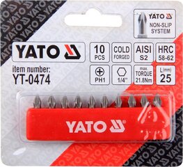 Комплект насадок YATO PH1x25мм 1/4 ", 10 шт. цена и информация | Механические инструменты | hansapost.ee