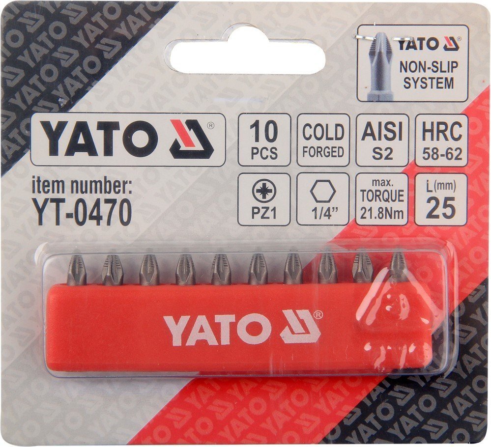 Otsikute komplekt Yato PZ1x25mm 1/4", 10 tk hind ja info | Käsitööriistad | hansapost.ee