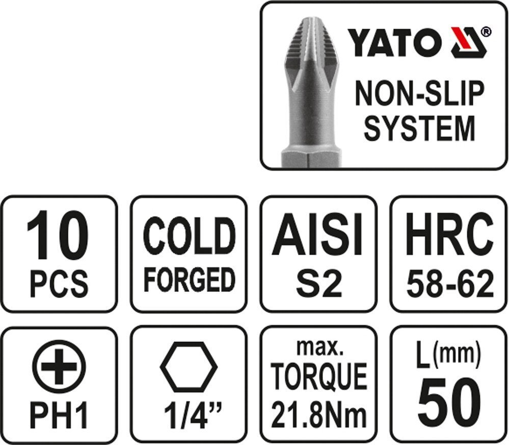 Otsikute komplekt Yato PH1x50mm 1/4, 10 tk hind ja info | Käsitööriistad | hansapost.ee