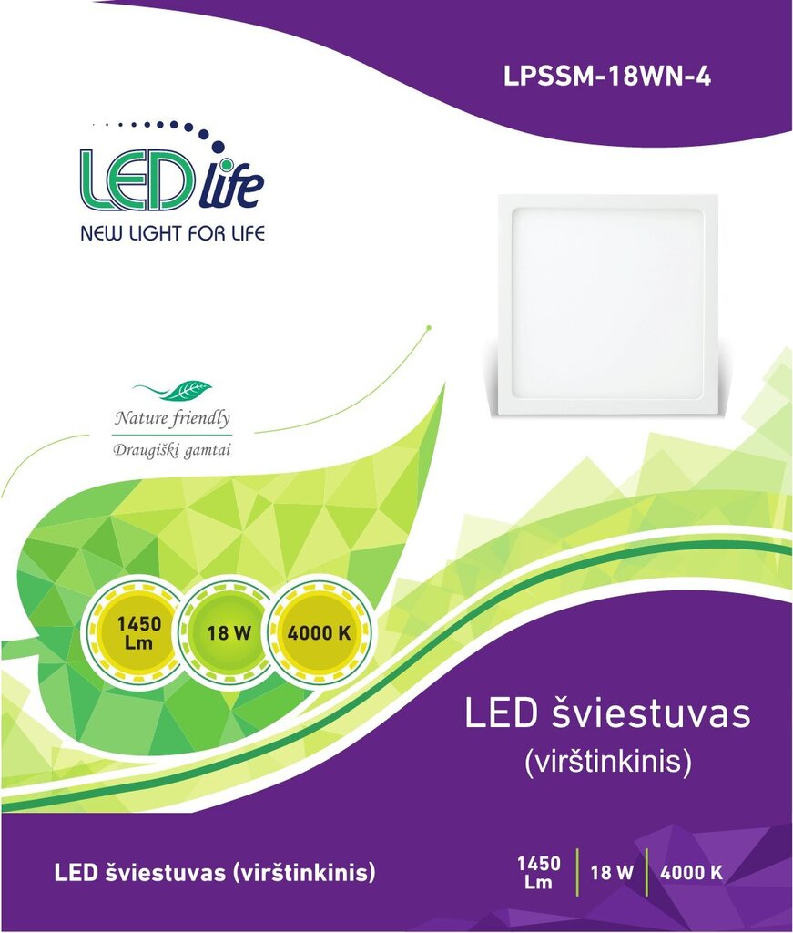 LED valgusti LEDlife 18W, ruut hind ja info | Seinavalgustid | hansapost.ee