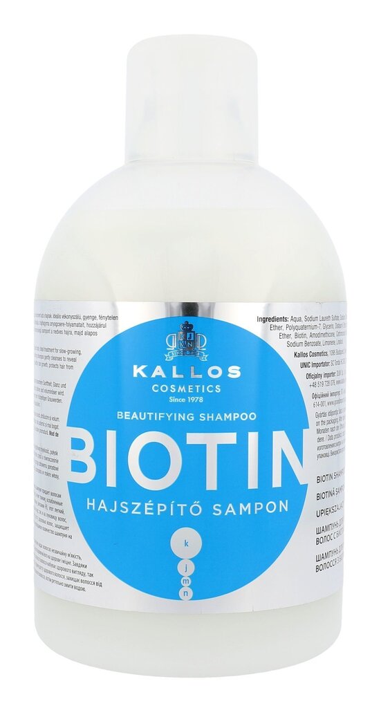 Kallos Cosmetics Biotin Biotin šampoon 1000 ml цена и информация | Šampoonid | hansapost.ee