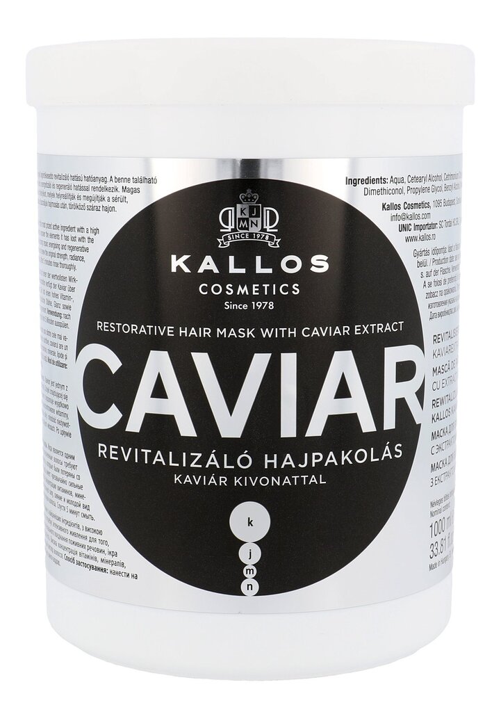 Taastav juuksemask Kallos Caviar Restorative 1000 ml hind ja info | Juuksemaskid, õlid ja seerumid | hansapost.ee