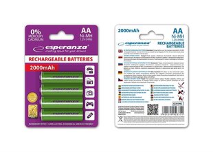 Laetav aku Esperanza EZA104G Ni-MH AA 2000MAH x4 цена и информация | Батареи | hansapost.ee