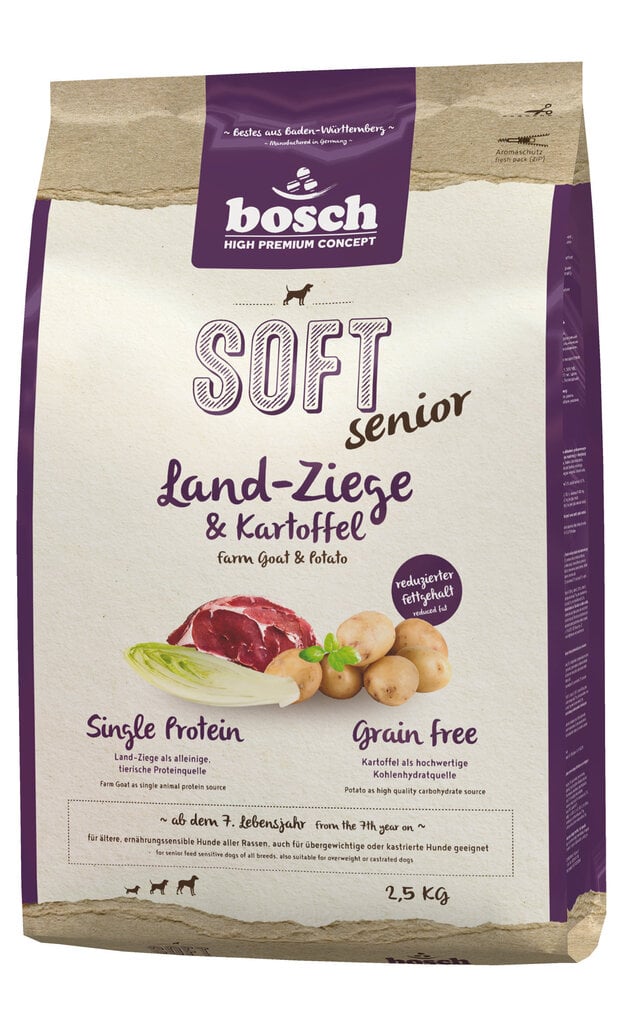 Bosch Petfood Plus HPC Soft+ Senior Farm Goat teraviljavaba (üks valk) 2,5kg hind ja info | Koerte kuivtoit ja krõbinad | hansapost.ee