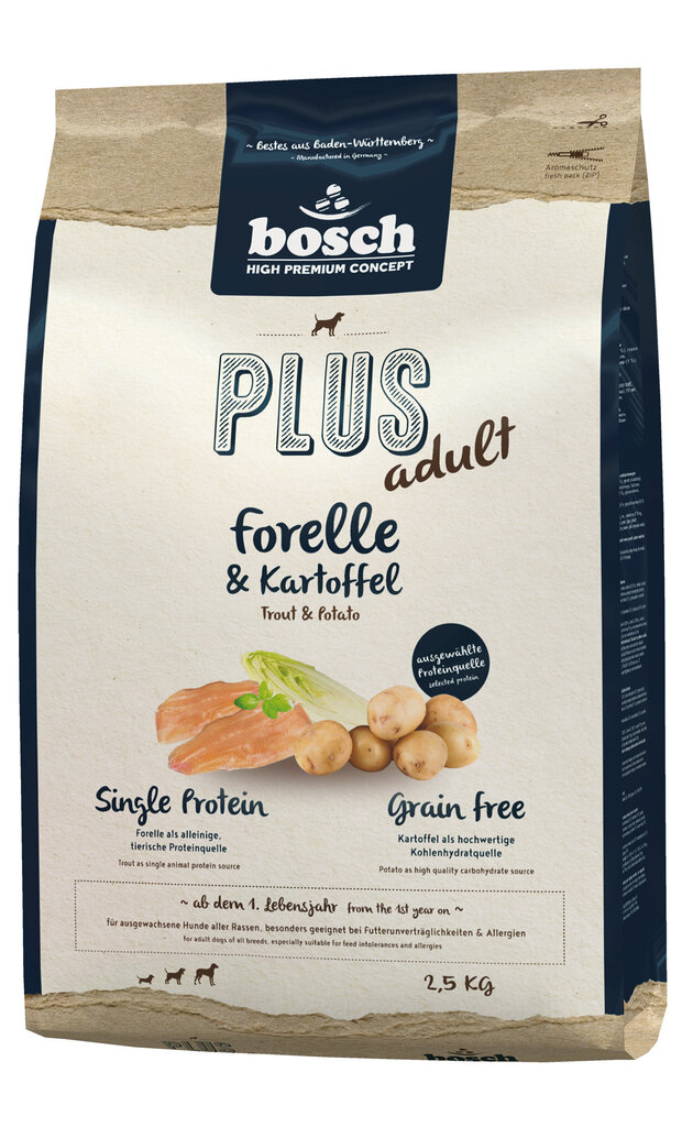 Kuivtoit koertele Bosch HPC+ Trout teraviljavaba (üks valk) 2,5kg цена и информация | Koerte kuivtoit ja krõbinad | hansapost.ee