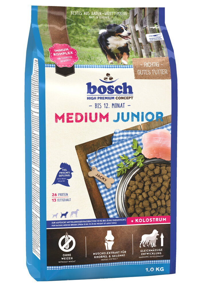 Bosch Petfood Medium Junior (High Premium) 1kg цена и информация | Koerte kuivtoit ja krõbinad | hansapost.ee