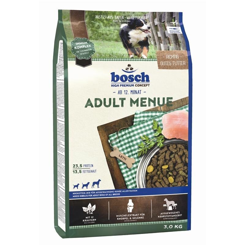 Bosch Petfood Adult Menue 3kg цена и информация | Koerte kuivtoit ja krõbinad | hansapost.ee